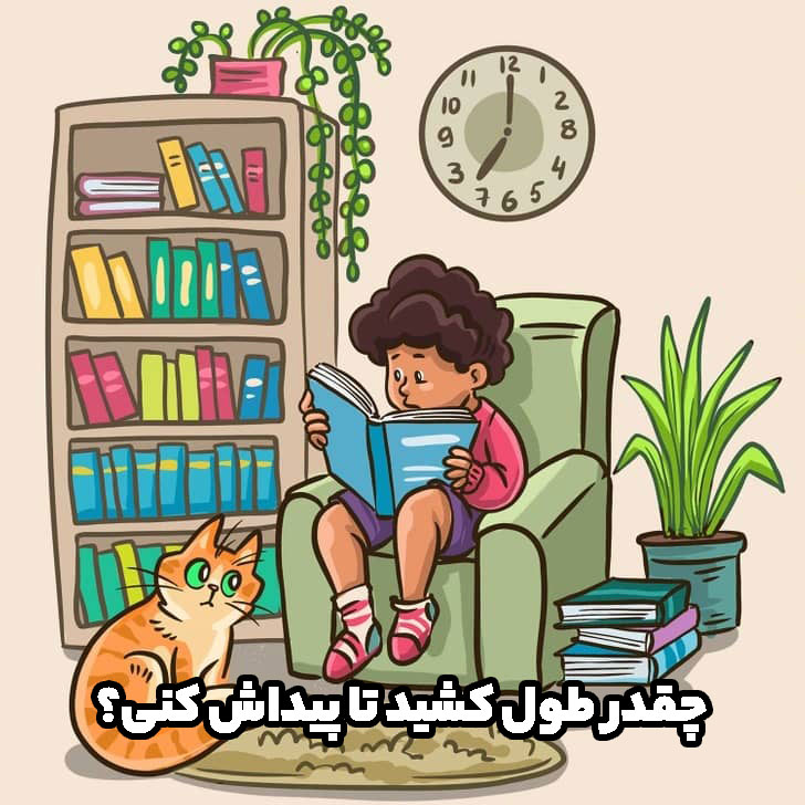 تست هوش تصویری . در این عکس چند تا ایراد وجود داره . گربه . پیرزن . ساعت در یک کتابخانه